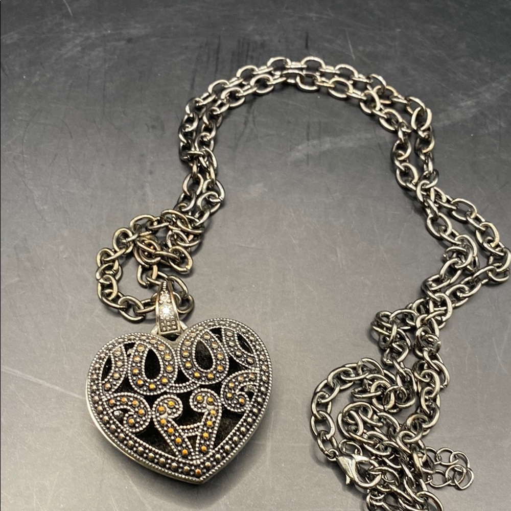 Gold and Silver tone Heart Filigree Necklace - Picture 2 of 9